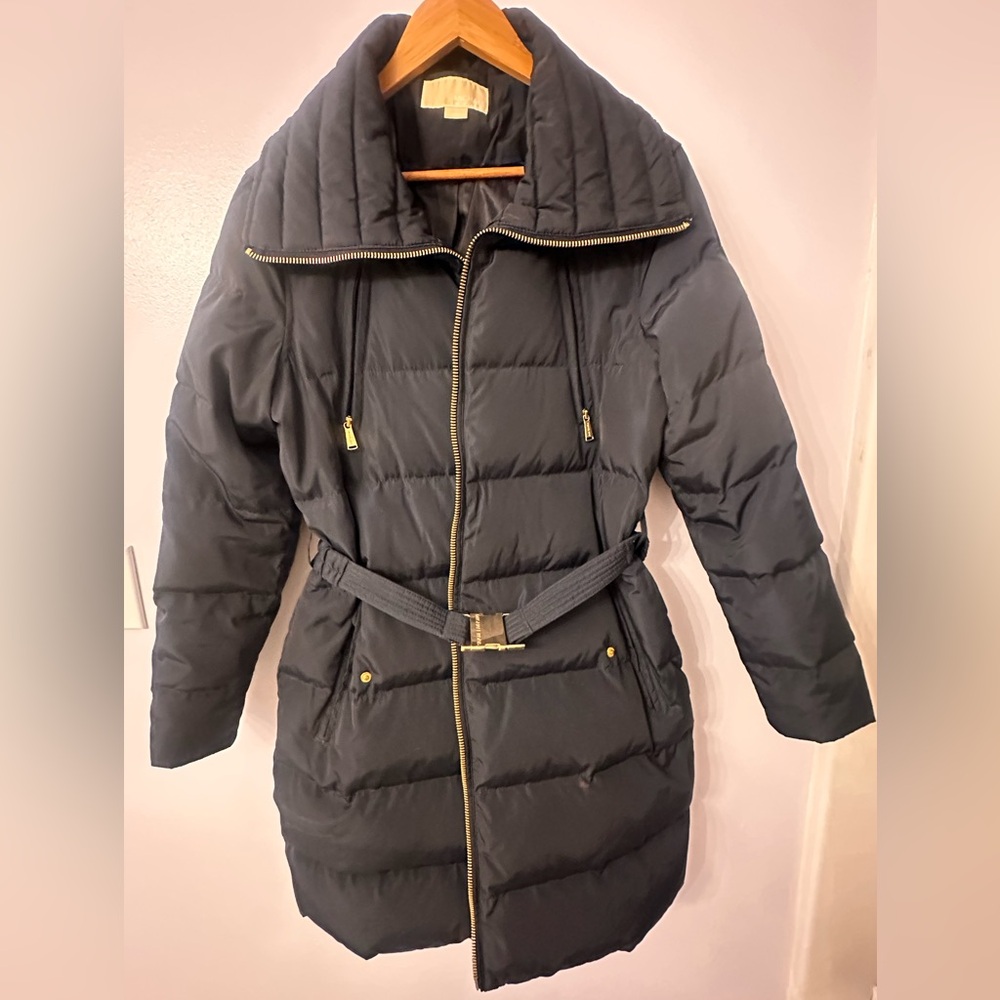 Michael Kors Navy Blue Puffer Coat with Belt